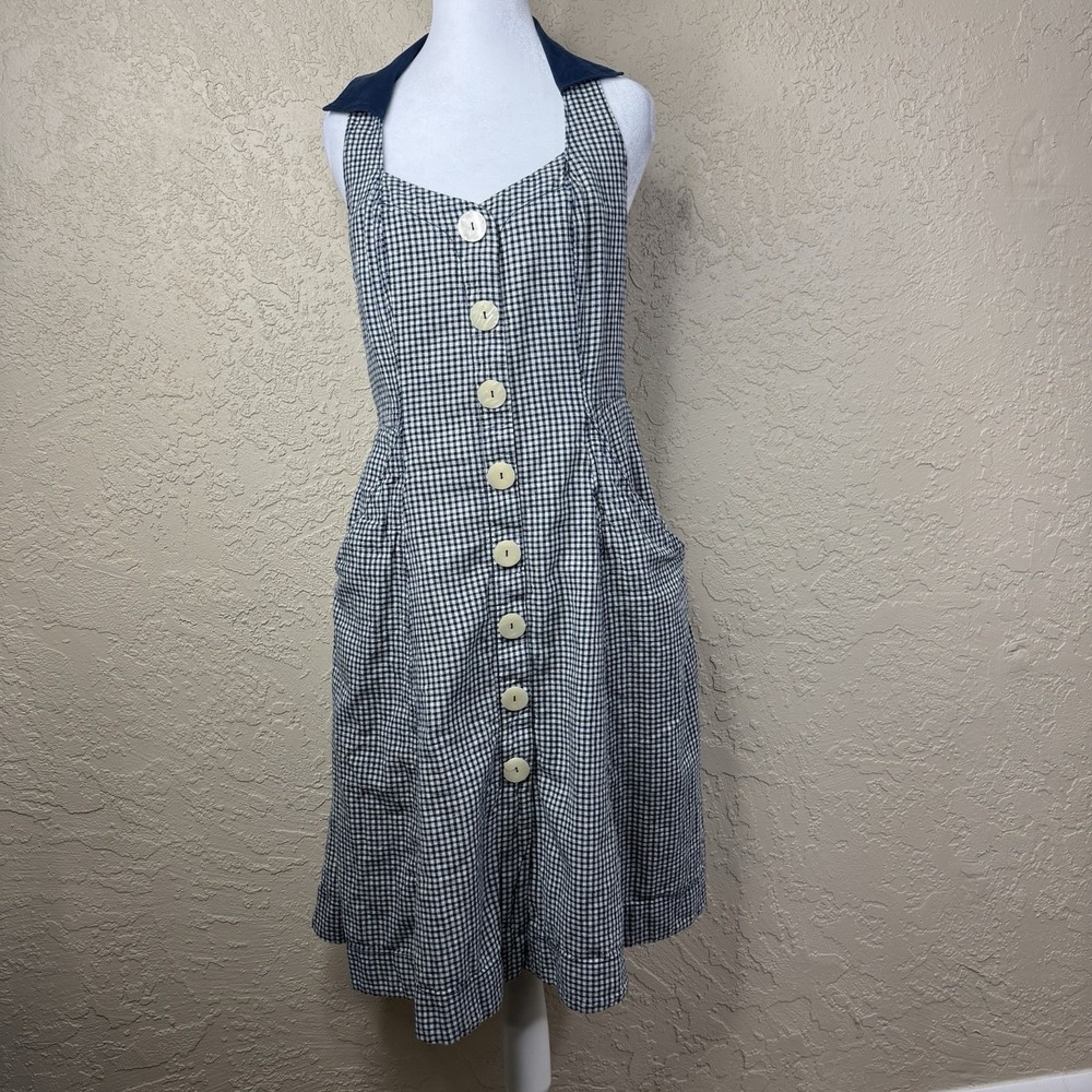 ANTHROPOLOGIE Camellia Collared Dress Size 8 Gingham Retro Pinup Pockets Cottage